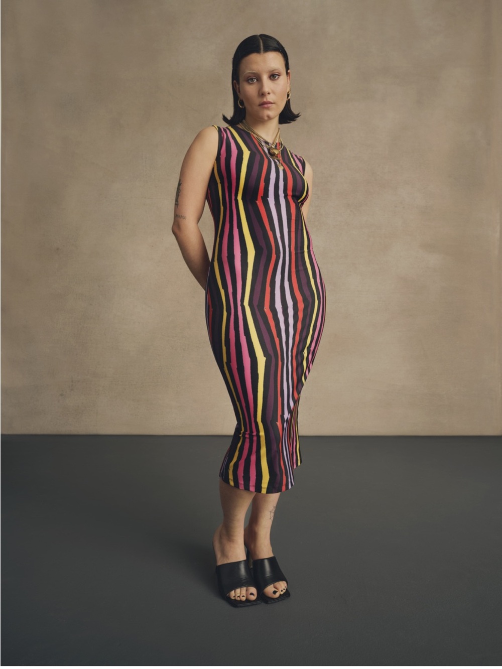 Jonathan Cohen Sleeveless rainbow multicolor Stripe Sheath stretchy Dress XL